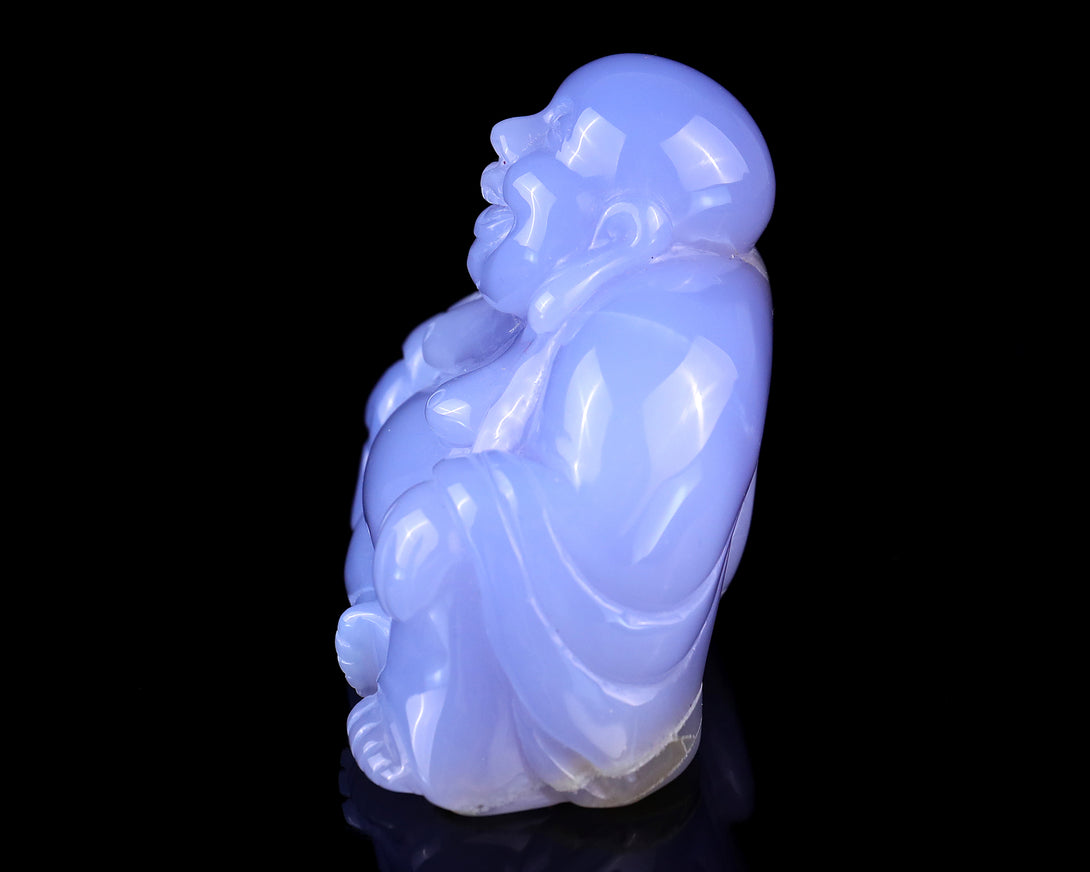 Gemstone 3.9" Blue Chalcedony Hand Carved Crystal Buddha Sculpture crysvibe