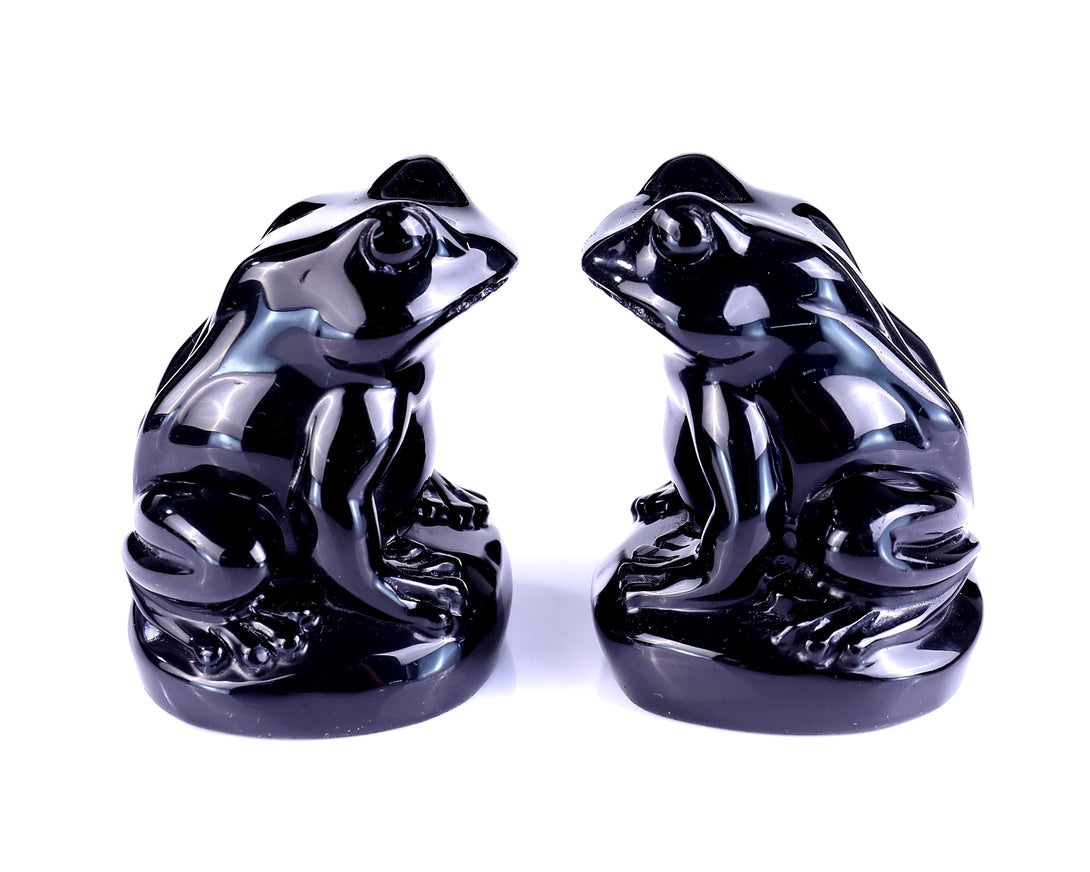 Natural Black Obsidian Hand Carved Crystal Frog Sculpture crysvibe