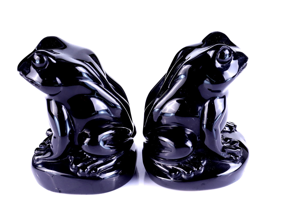 Natural Black Obsidian Hand Carved Crystal Frog Sculpture crysvibe