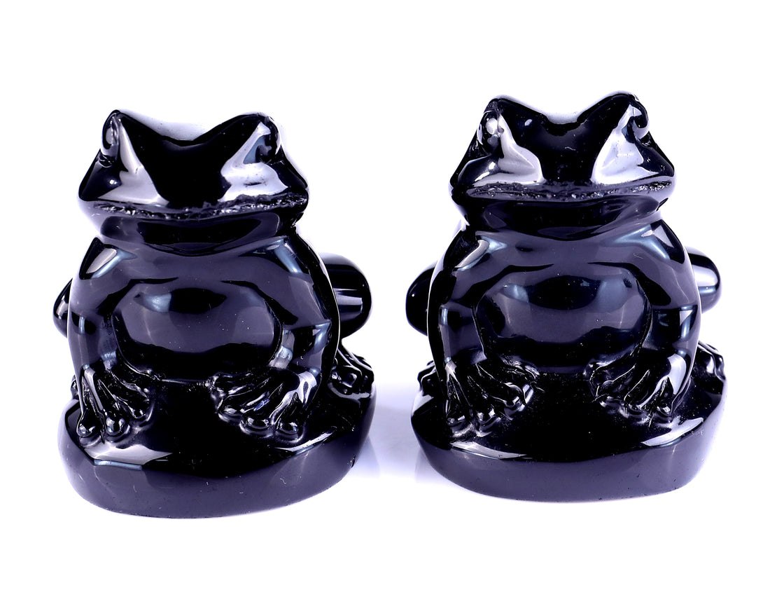 Natural Black Obsidian Hand Carved Crystal Frog Sculpture crysvibe