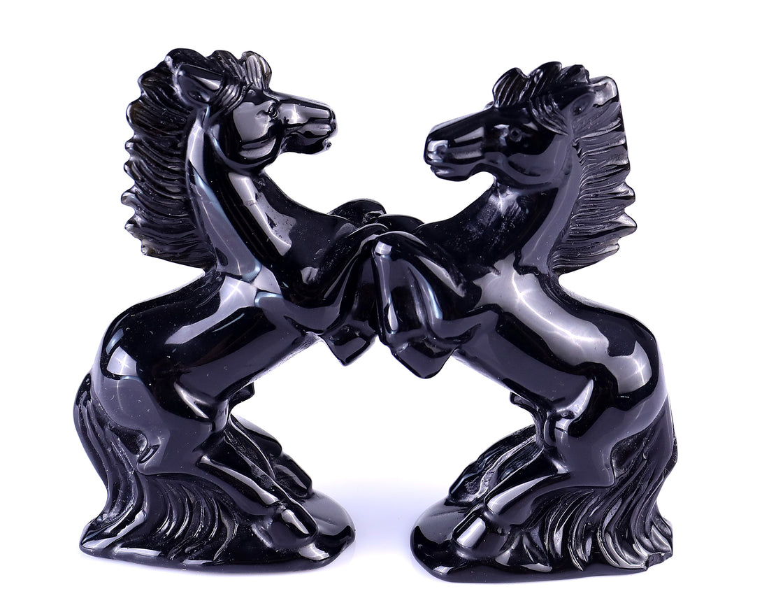 Natural Black Obsidian Hand Carved Crystal Horse Sculpture crysvibe