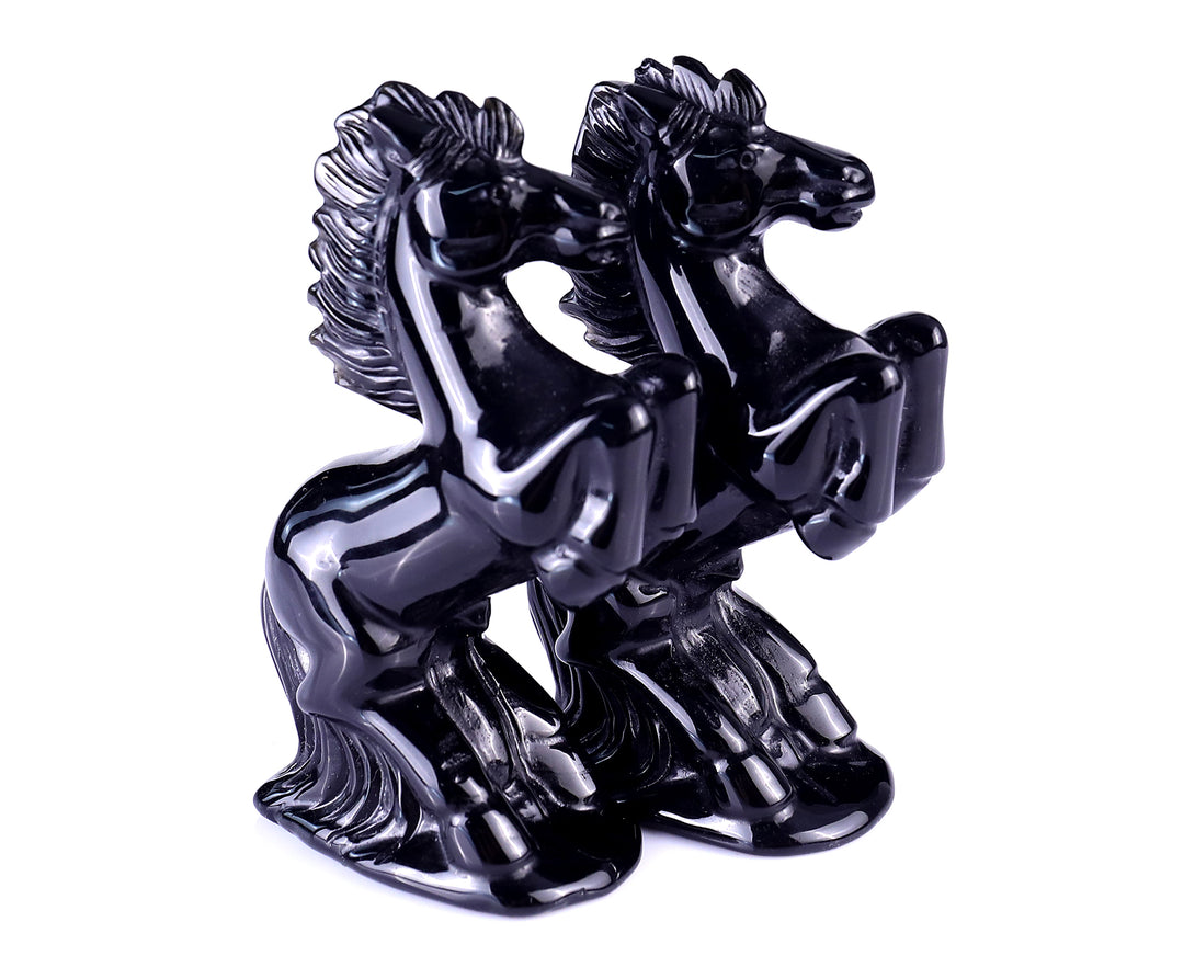 Natural Black Obsidian Hand Carved Crystal Horse Sculpture crysvibe