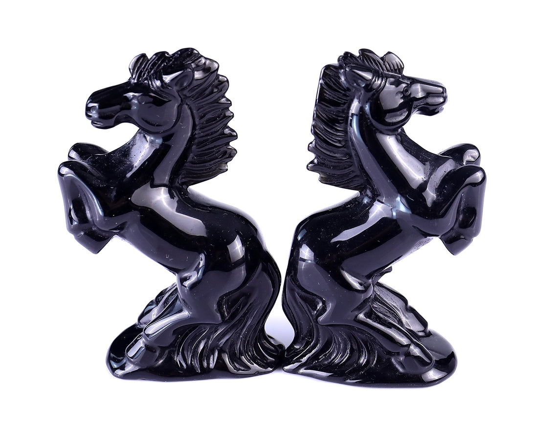 Natural Black Obsidian Hand Carved Crystal Horse Sculpture crysvibe