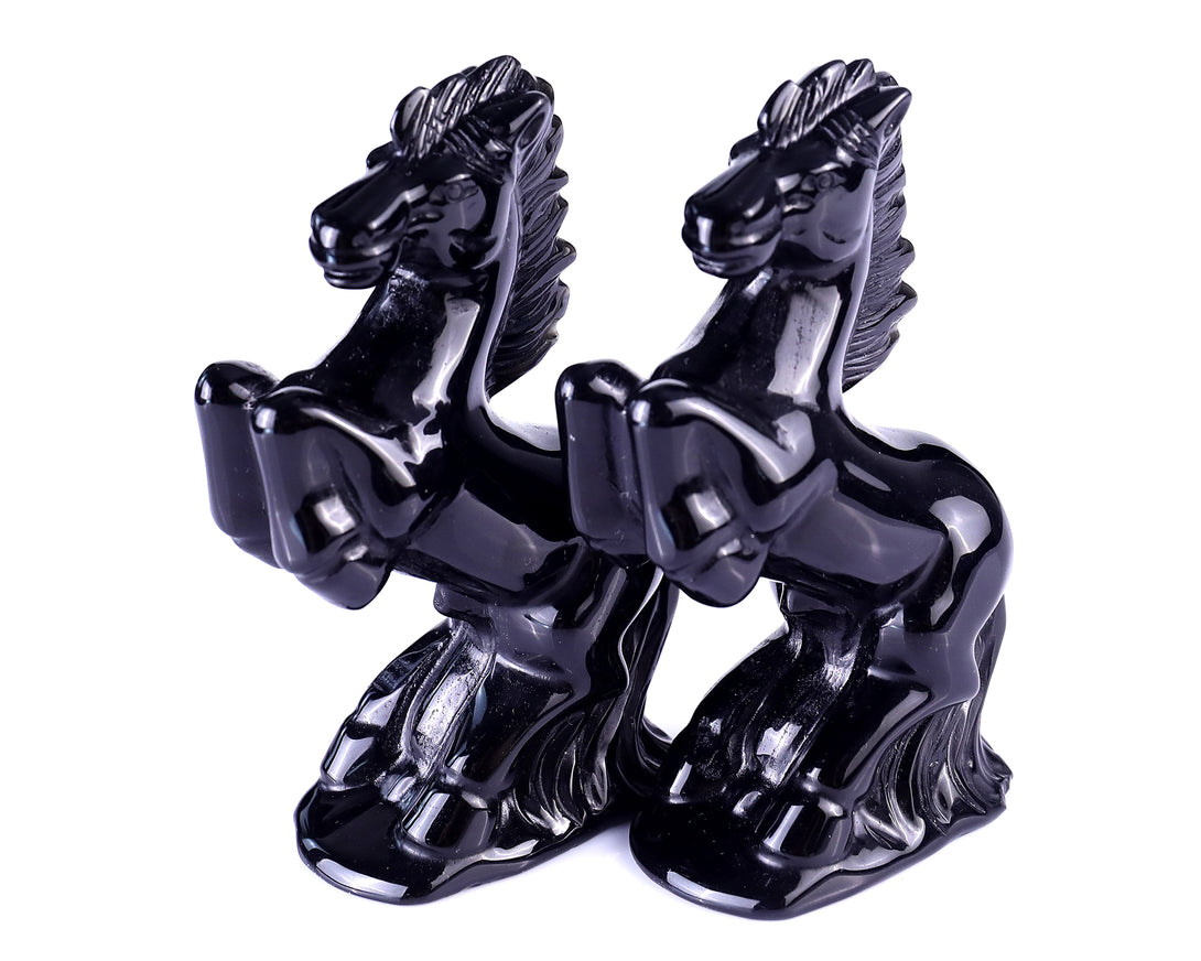 Natural Black Obsidian Hand Carved Crystal Horse Sculpture crysvibe