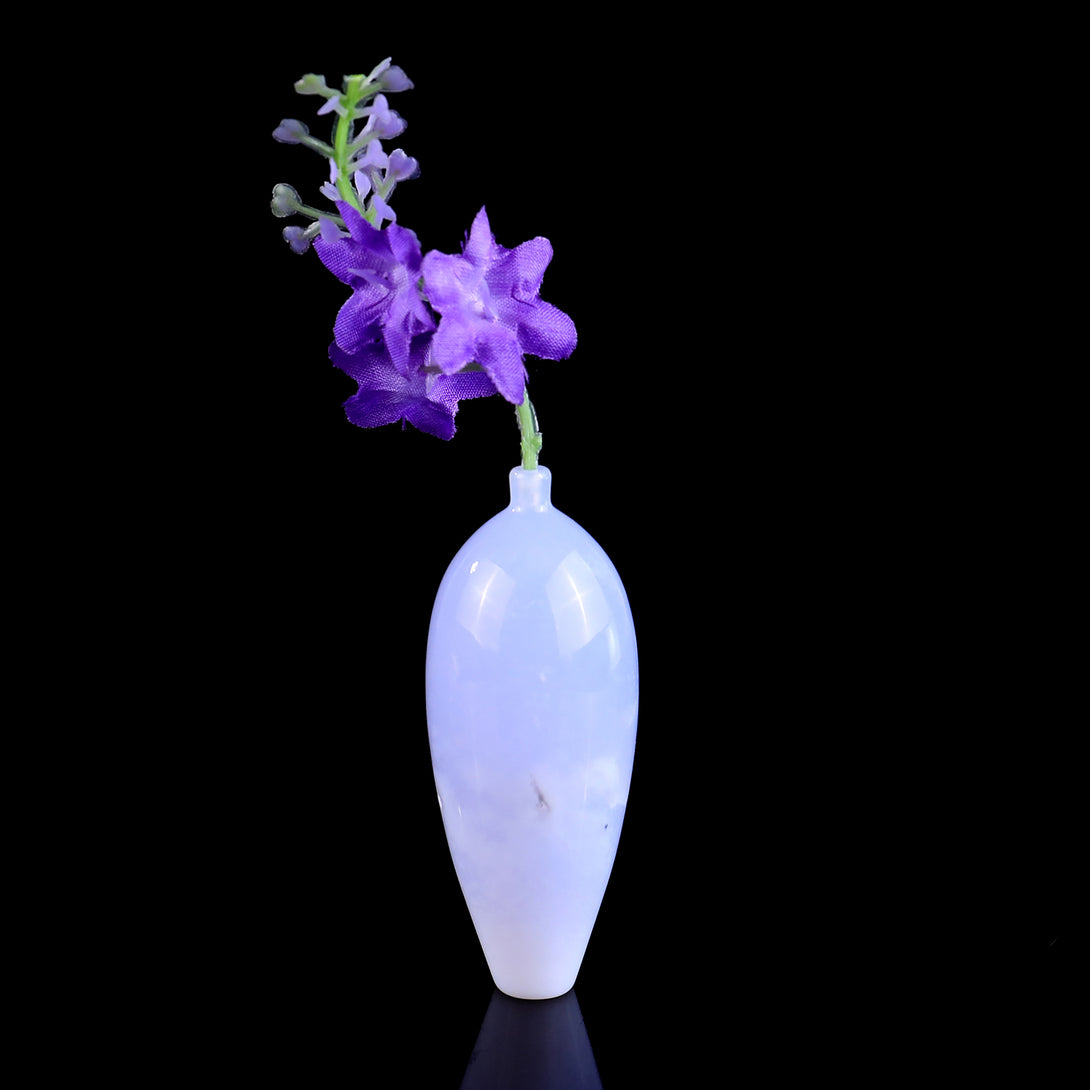 Natural Blue Chalcedony Hand Carved Crystal Vase,Incense Holder Sculpture crysvibe