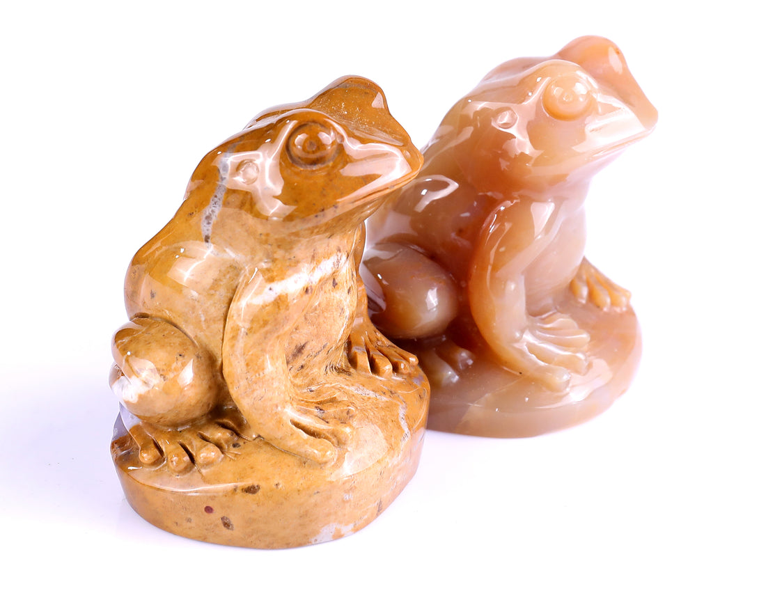 Natural Chalcedony Hand Carved Crystal Frog Sculpture crysvibe