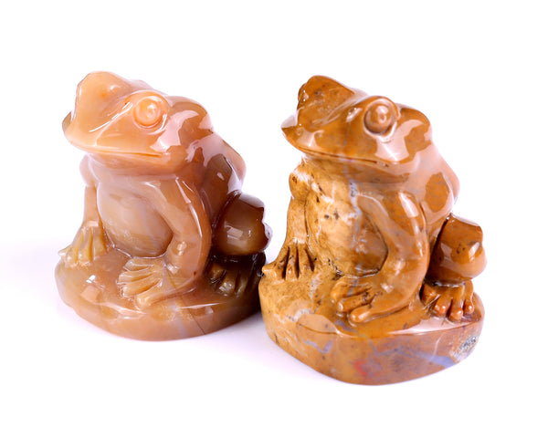 Natural Chalcedony Hand Carved Crystal Frog Sculpture crysvibe