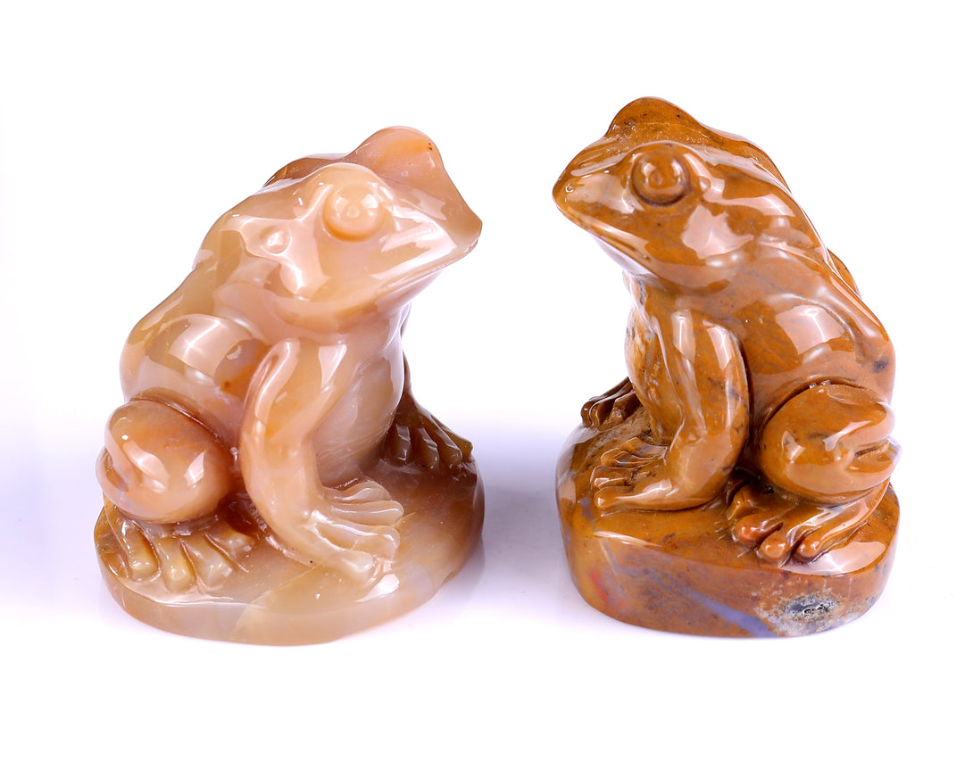 Natural Chalcedony Hand Carved Crystal Frog Sculpture crysvibe