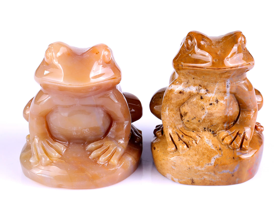 Natural Chalcedony Hand Carved Crystal Frog Sculpture crysvibe