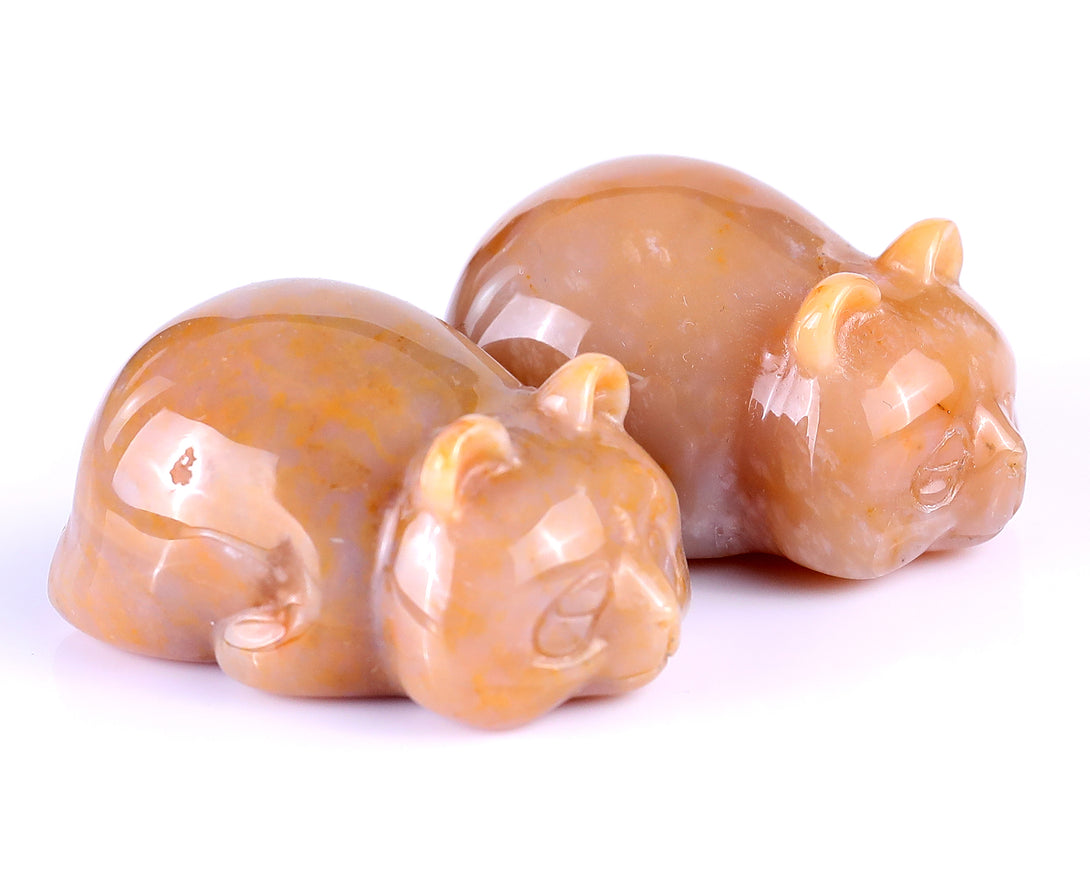 Natural Chalcedony Hand Carved Crystal Panda Sculpture crysvibe