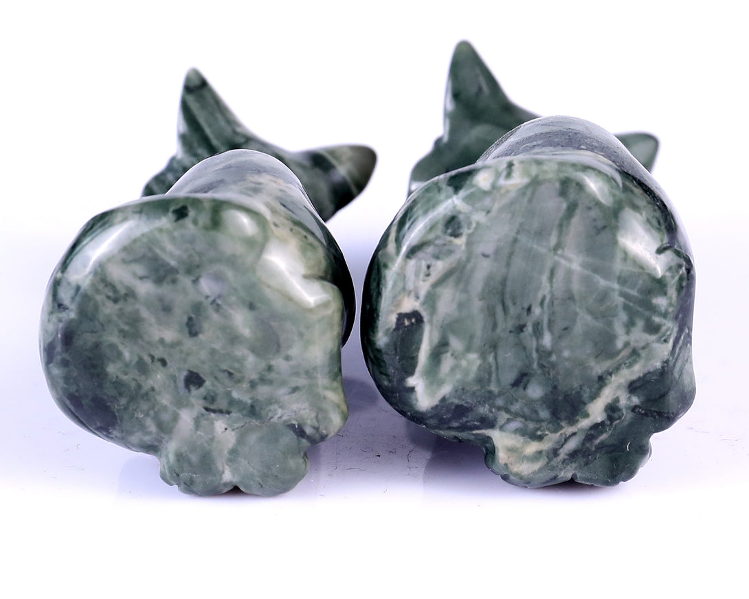 Natural Jiulong Jade Hand Carved Crystal Fox Sculpture crysvibe