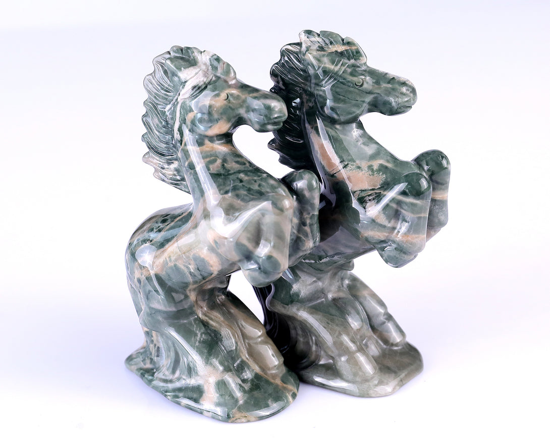 Natural Jiulong Jade Hand Carved Crystal Horse Sculpture crysvibe