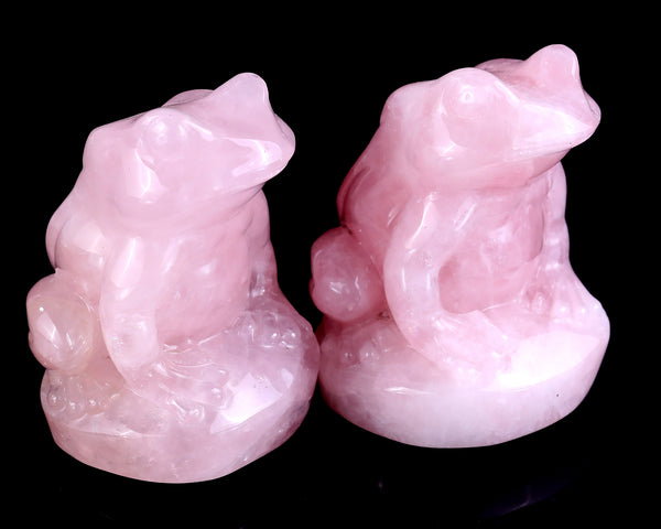 Natural Rose Quartz Hand Carved Crystal Frog Sculpture crysvibe