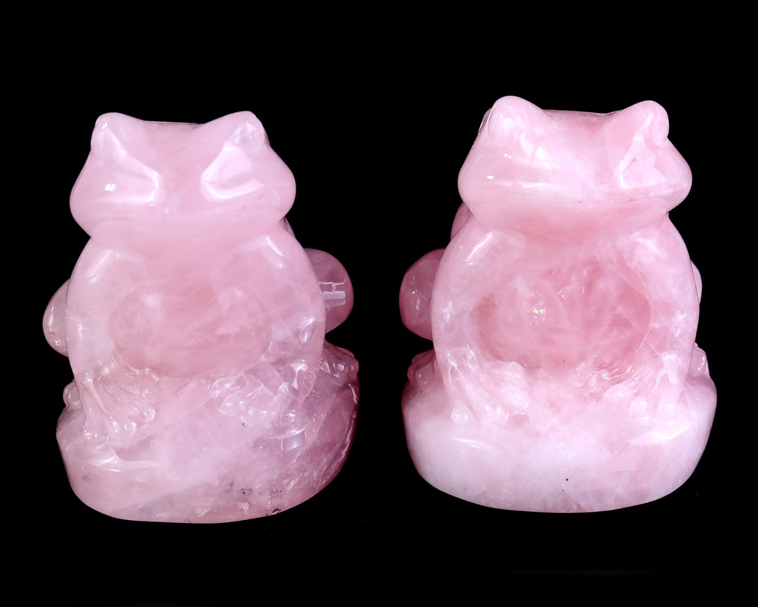 Natural Rose Quartz Hand Carved Crystal Frog Sculpture crysvibe