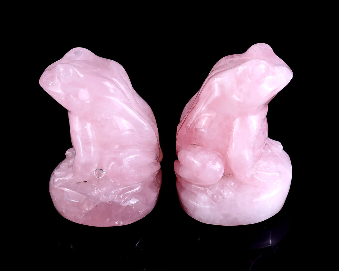 Natural Rose Quartz Hand Carved Crystal Frog Sculpture crysvibe