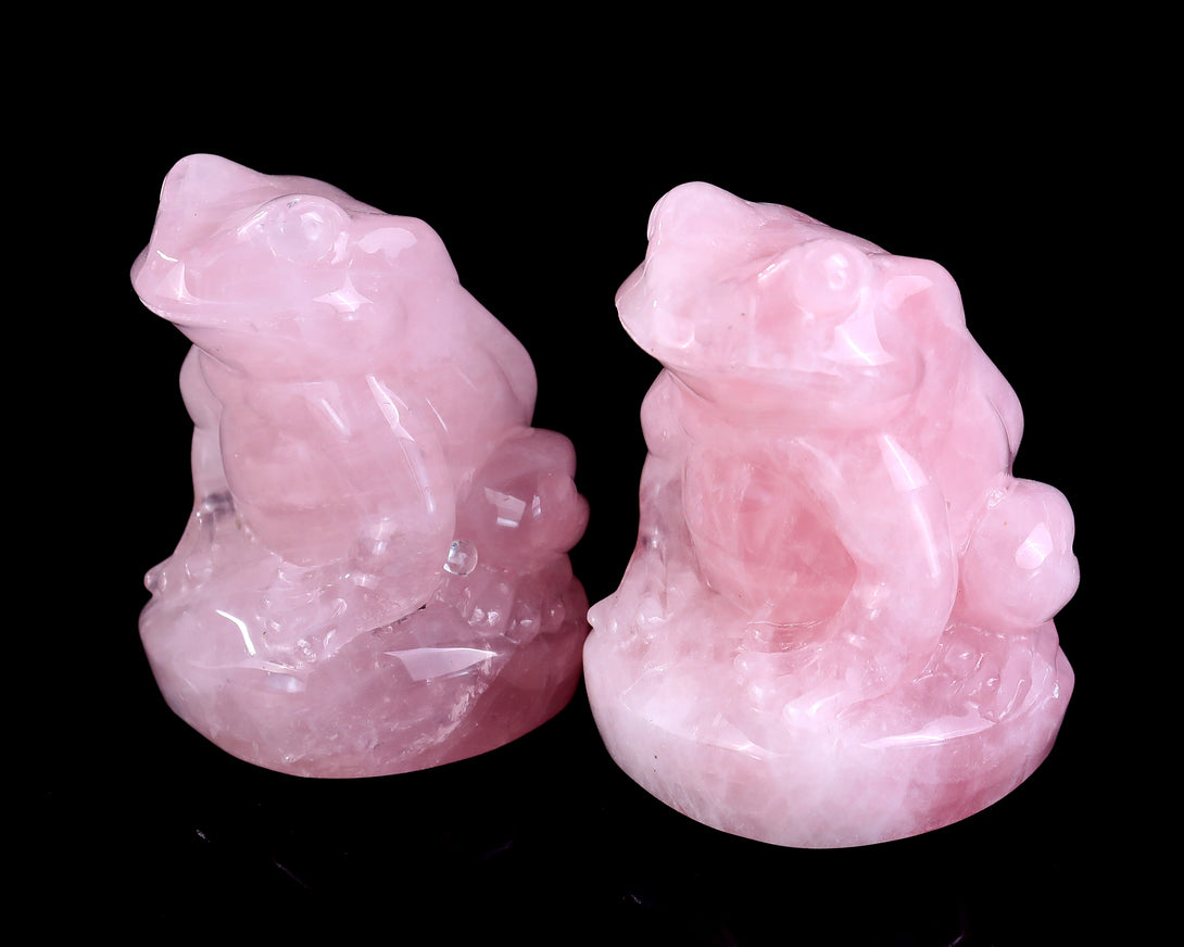 Natural Rose Quartz Hand Carved Crystal Frog Sculpture crysvibe