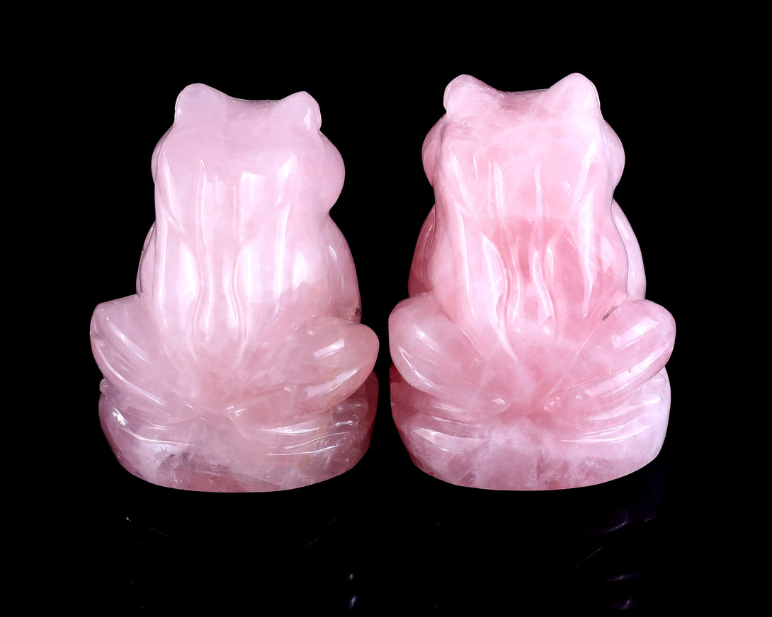 Natural Rose Quartz Hand Carved Crystal Frog Sculpture crysvibe