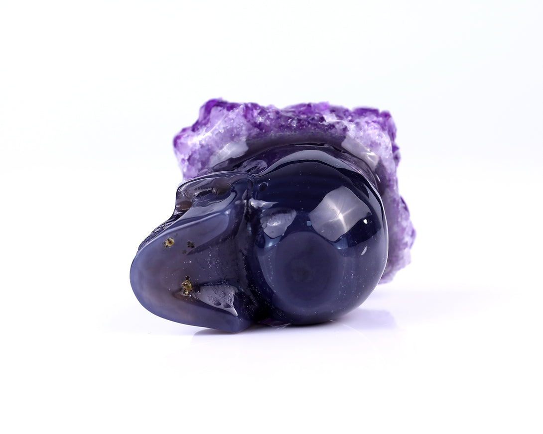 Nice 2.4" Amethyst Druse Agate Hand Carved Crystal Mineral Specimen Skull Sculpture crysvibe