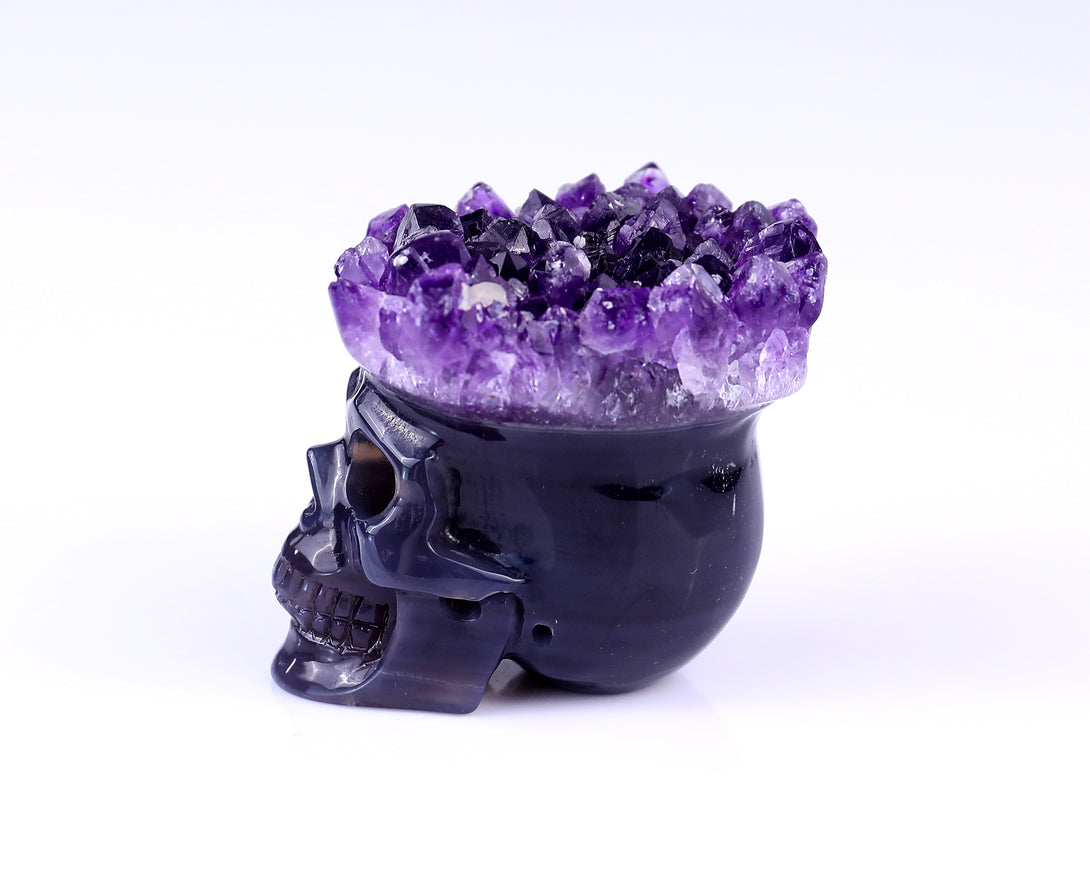 Nice 2.4" Amethyst Druse Agate Hand Carved Crystal Mineral Specimen Skull Sculpture crysvibe