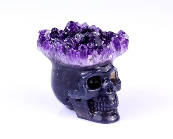 Nice 2.4" Amethyst Druse Agate Hand Carved Crystal Mineral Specimen Skull Sculpture crysvibe