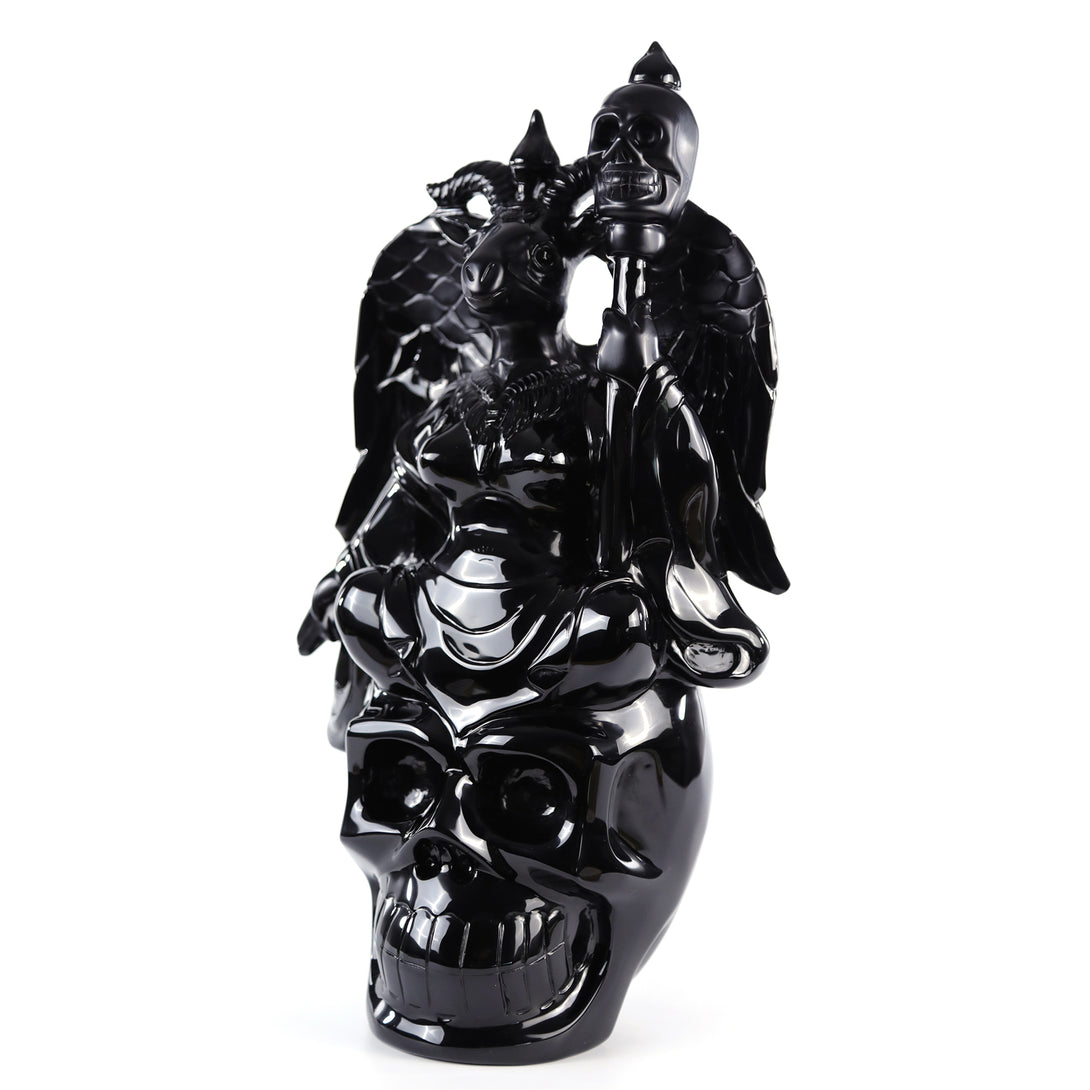 Unique 15.3" Black Obsidian Hand Carved Crystal Realistic Skull King Sculpture crysvibe