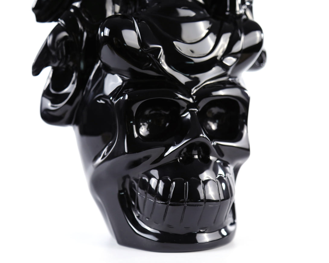 Unique 15.3" Black Obsidian Hand Carved Crystal Realistic Skull King Sculpture crysvibe