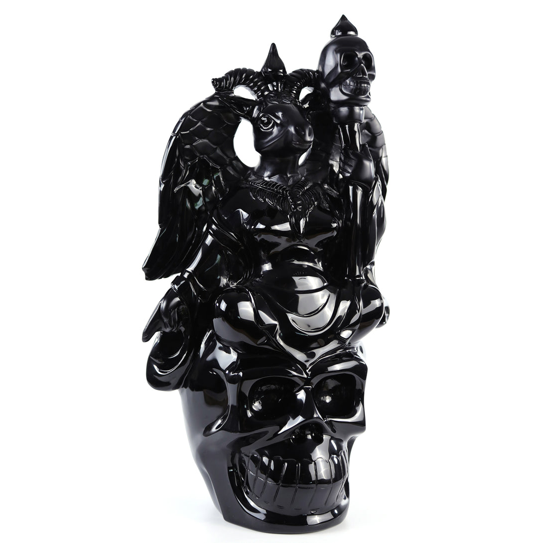 Unique 15.3" Black Obsidian Hand Carved Crystal Realistic Skull King Sculpture crysvibe