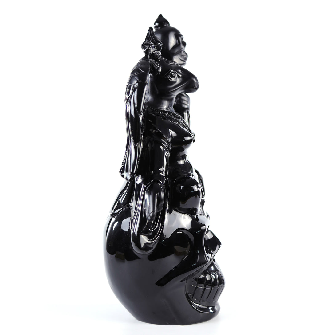 Unique 15.3" Black Obsidian Hand Carved Crystal Realistic Skull King Sculpture crysvibe