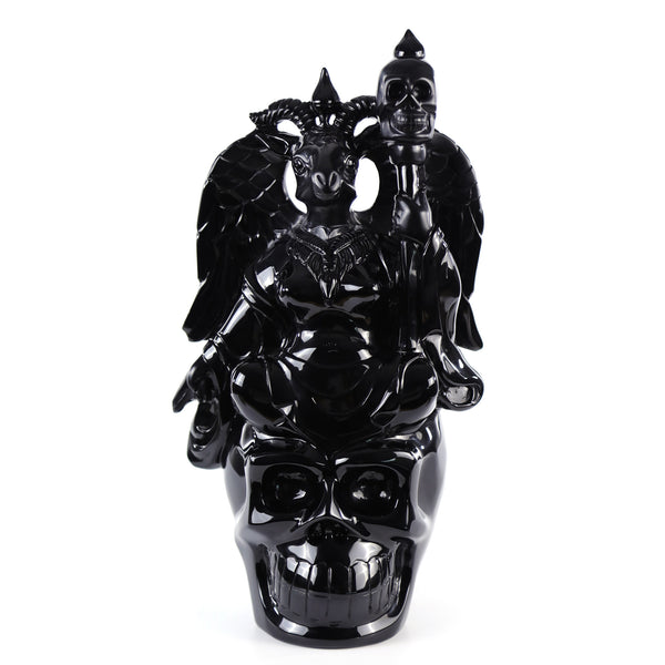 Unique 15.3" Black Obsidian Hand Carved Crystal Realistic Skull King Sculpture crysvibe