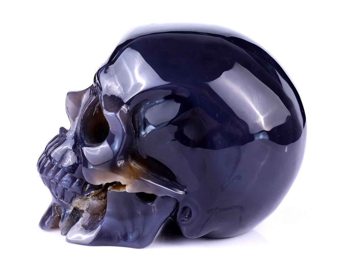 Unique 6.1" Geode Agate Hand Carved Crystal Geode Skull Sculpture crysvibe