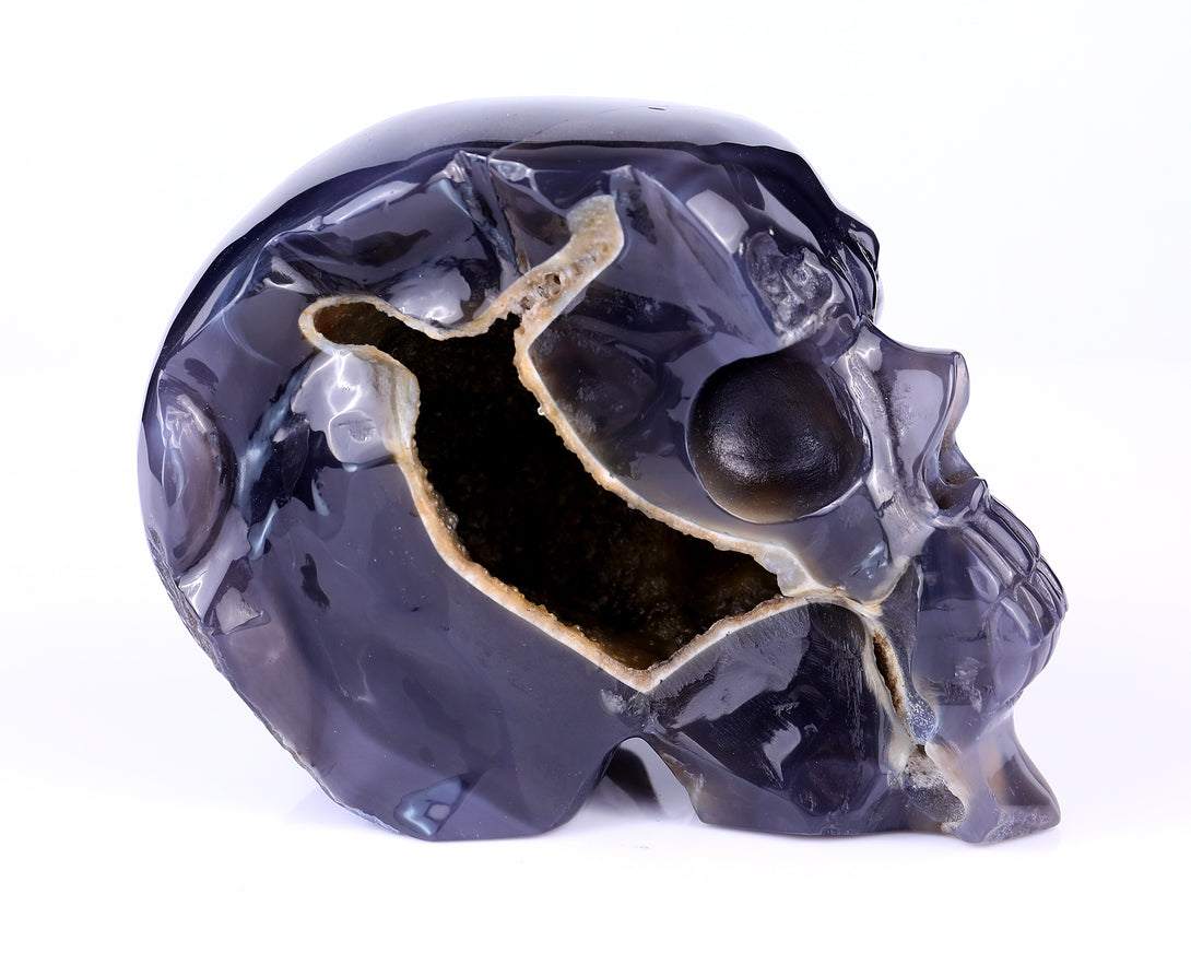 Unique 6.1" Geode Agate Hand Carved Crystal Geode Skull Sculpture crysvibe