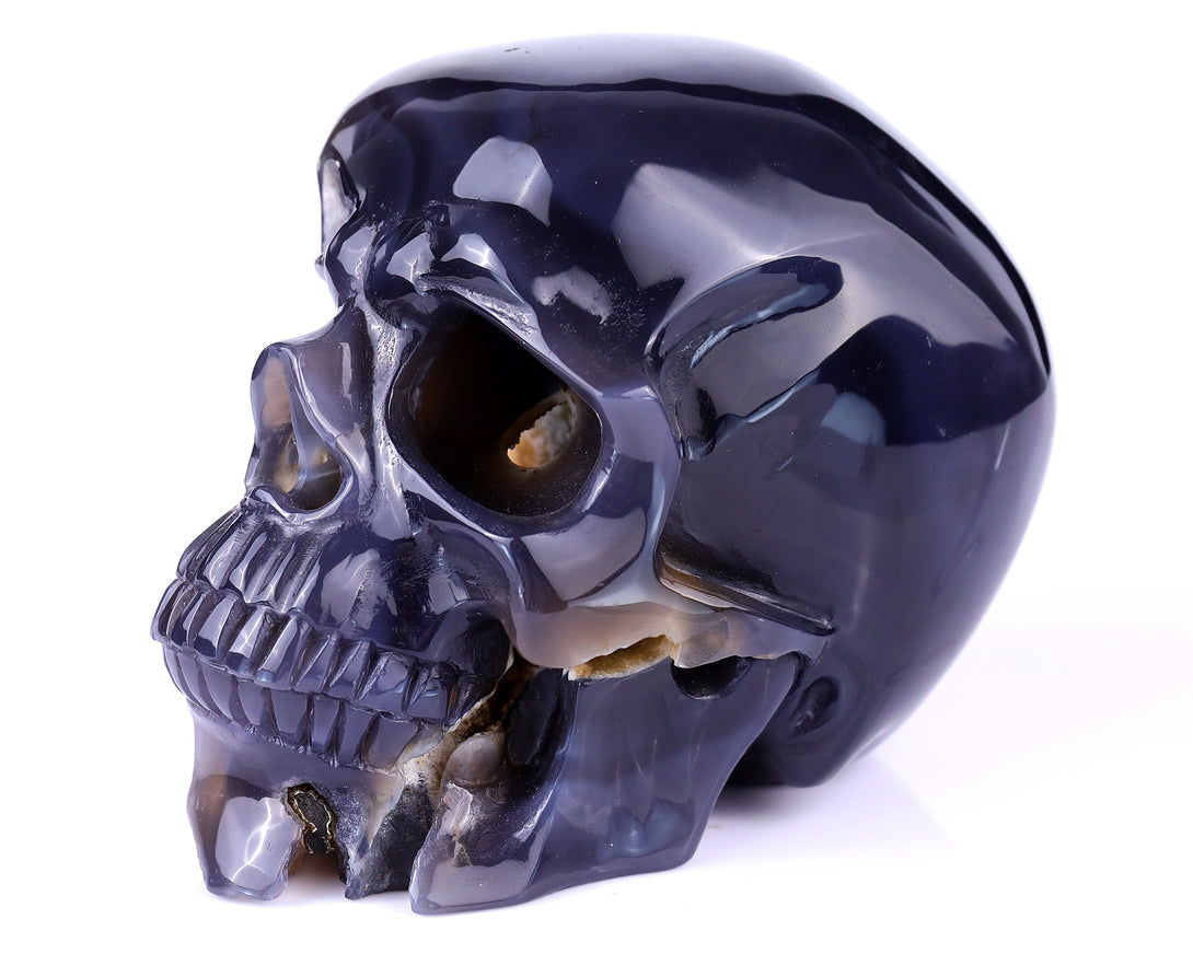 Unique 6.1" Geode Agate Hand Carved Crystal Geode Skull Sculpture crysvibe