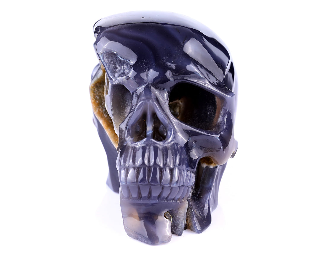 Unique 6.1" Geode Agate Hand Carved Crystal Geode Skull Sculpture crysvibe