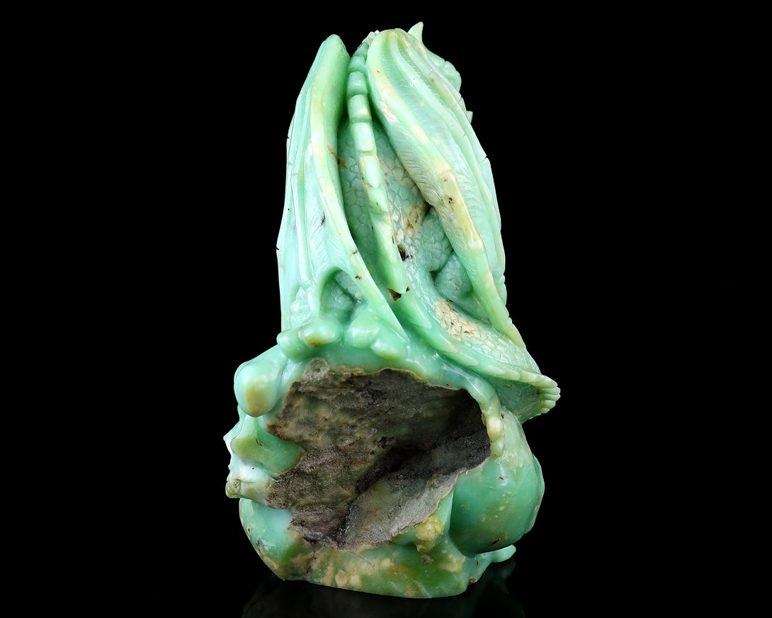 Unique 6.4" Green Opal Hand Carved Crystal Realistic Skull Sculpture crysvibe