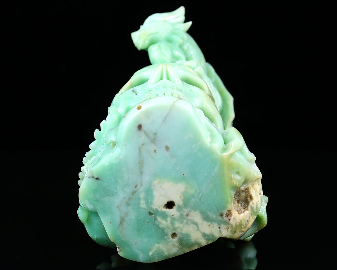 Unique 6.4" Green Opal Hand Carved Crystal Realistic Skull Sculpture crysvibe