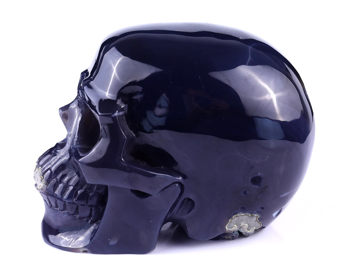 Unique 6.9" Geode Agate Hand Carved Crystal Geode Skull Sculpture crysvibe