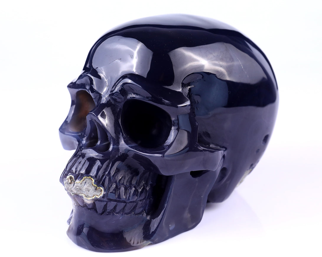 Unique 6.9" Geode Agate Hand Carved Crystal Geode Skull Sculpture crysvibe