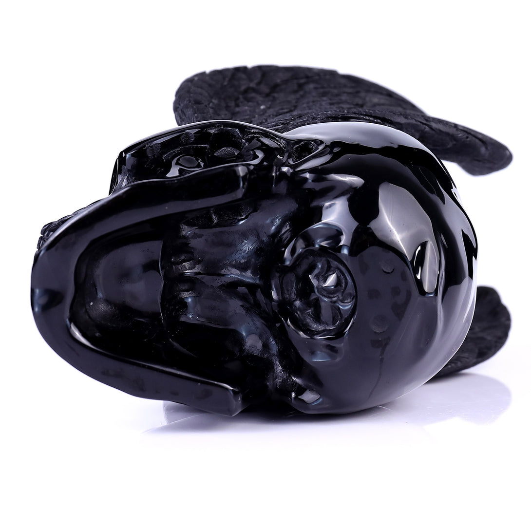 Unique 7.1" Black Obsidian Hand Carved Crystal Realistic Skull Sculpture crysvibe