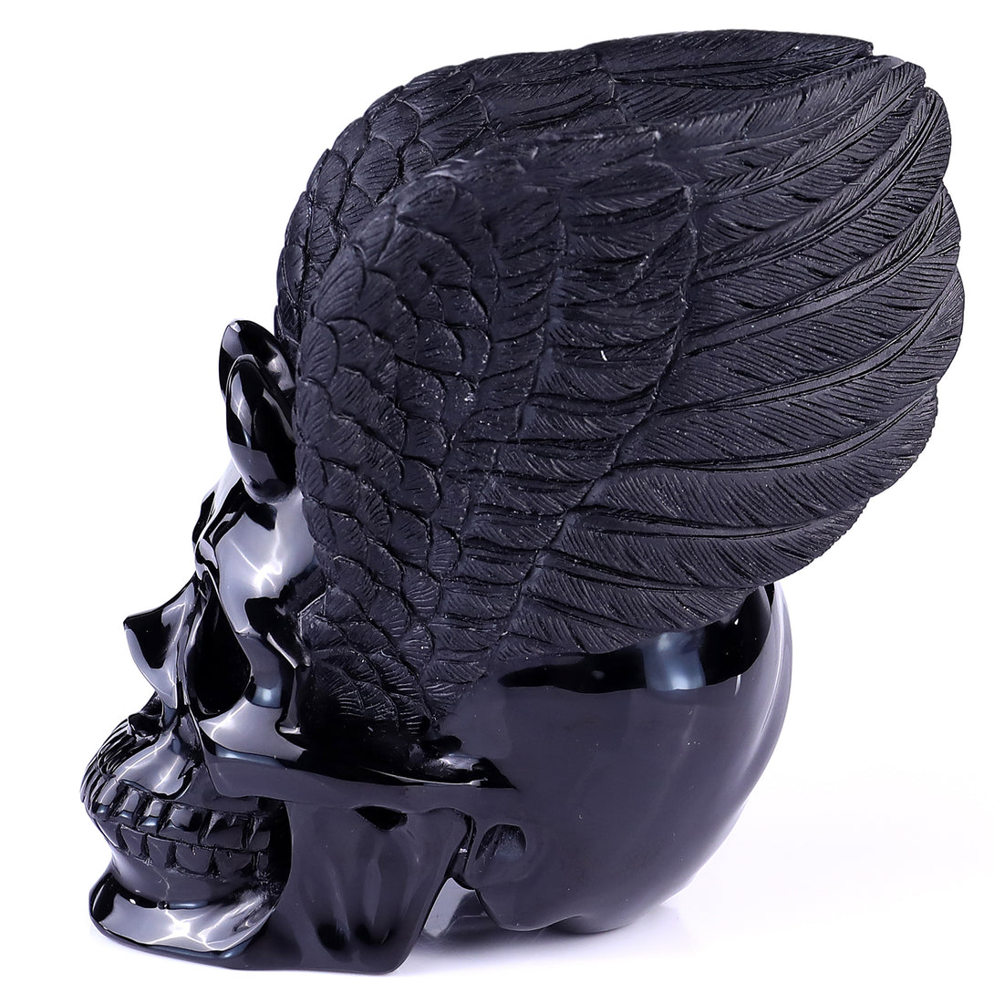 Unique 7.1" Black Obsidian Hand Carved Crystal Realistic Skull Sculpture crysvibe