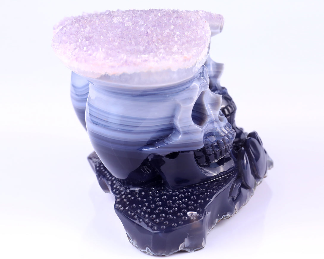 Unique 7.9"Amethyst Druse Agate Hand Carved Crystal Skulls Sculpture crysvibe