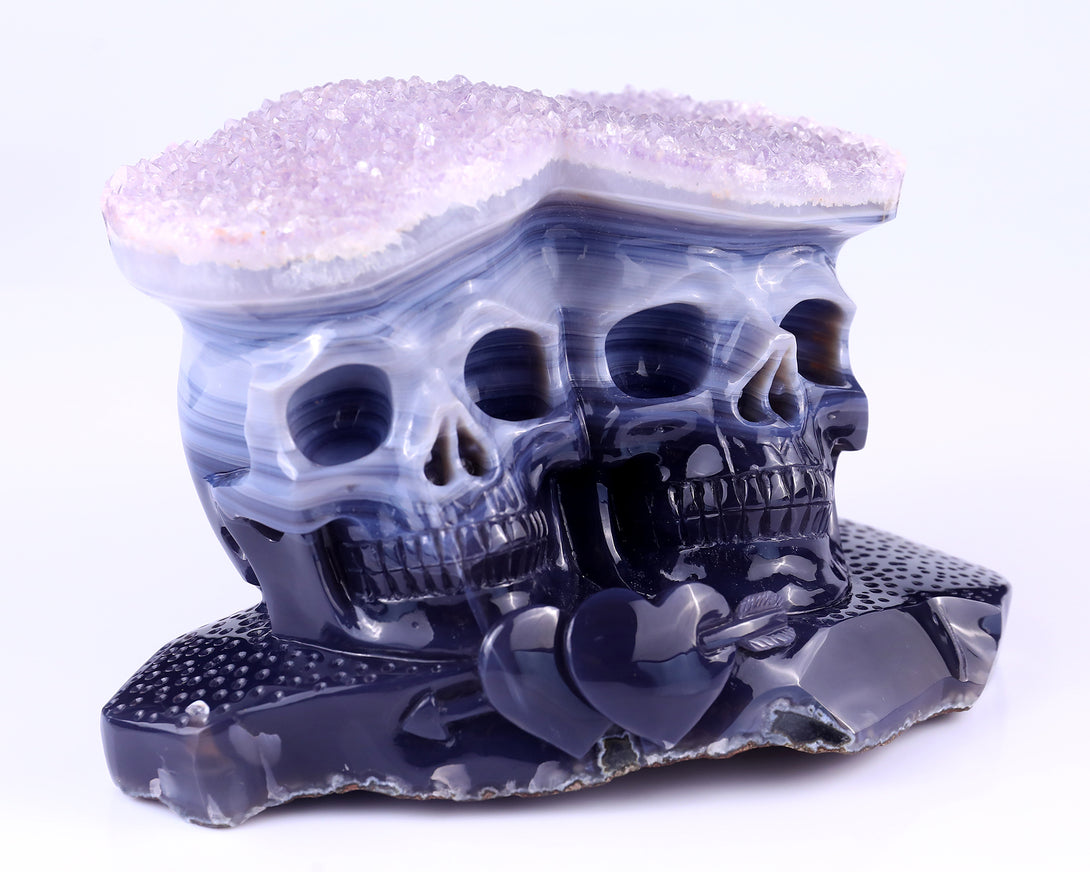 Unique 7.9"Amethyst Druse Agate Hand Carved Crystal Skulls Sculpture crysvibe