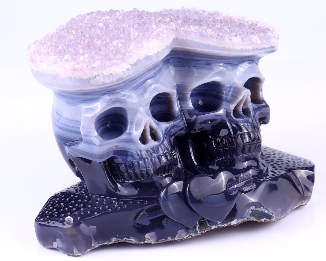 Unique 7.9"Amethyst Druse Agate Hand Carved Crystal Skulls Sculpture crysvibe