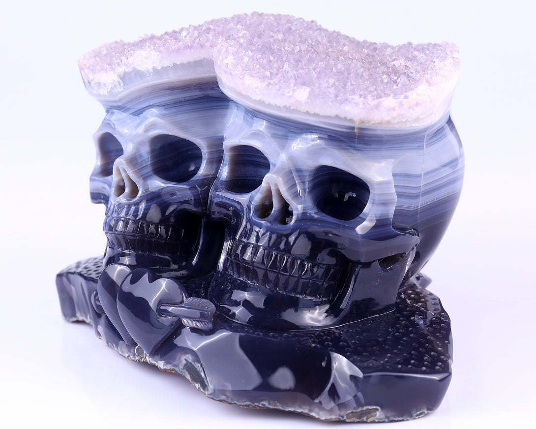 Unique 7.9"Amethyst Druse Agate Hand Carved Crystal Skulls Sculpture crysvibe