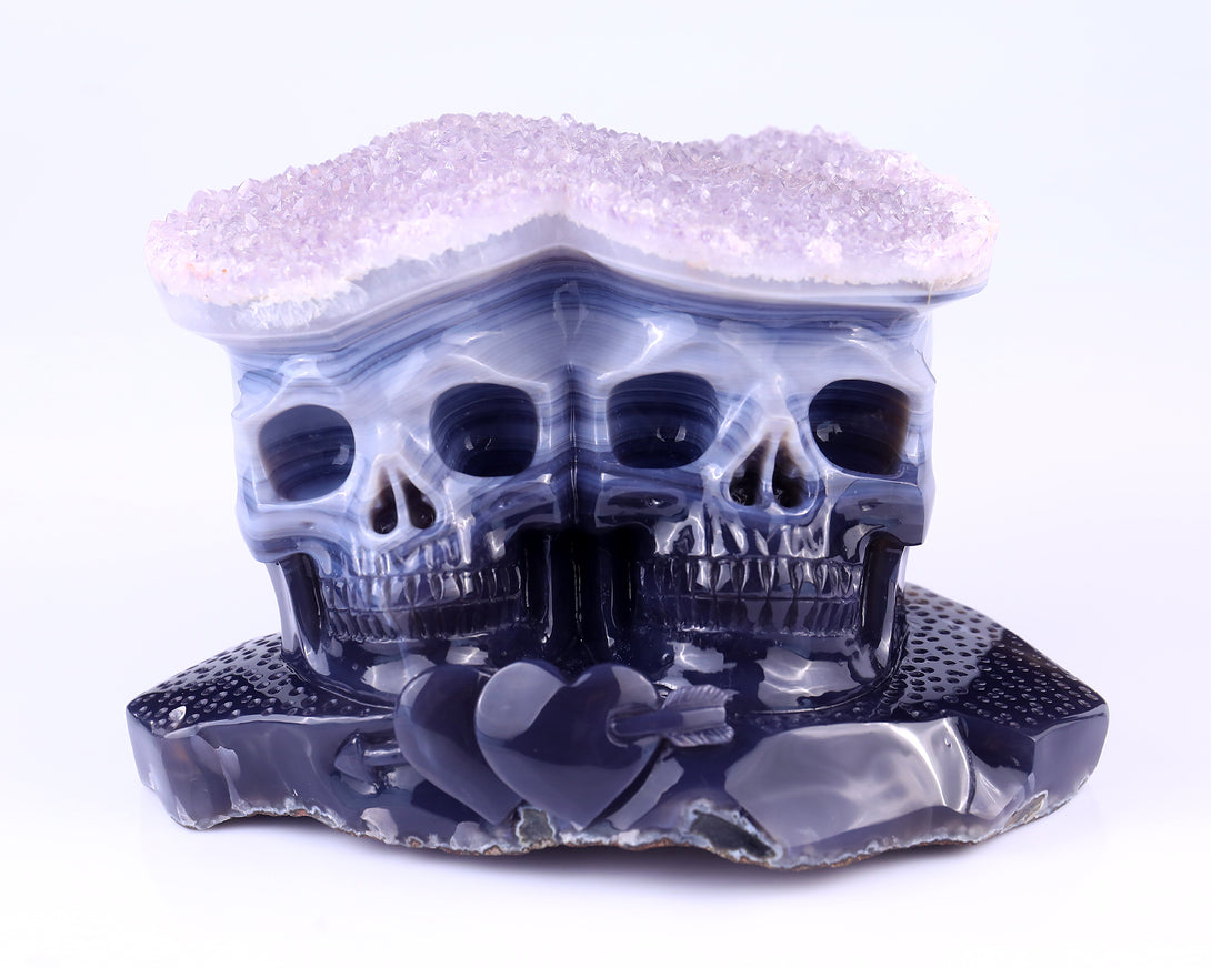 Unique 7.9"Amethyst Druse Agate Hand Carved Crystal Skulls Sculpture crysvibe