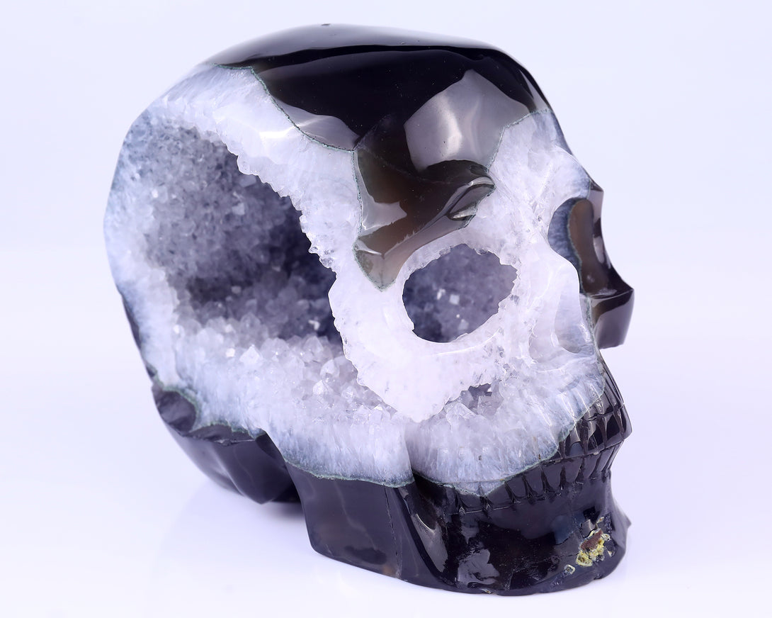 Unique 7.9" Geode Agate Hand Carved Crystal Geode Skull Sculpture crysvibe