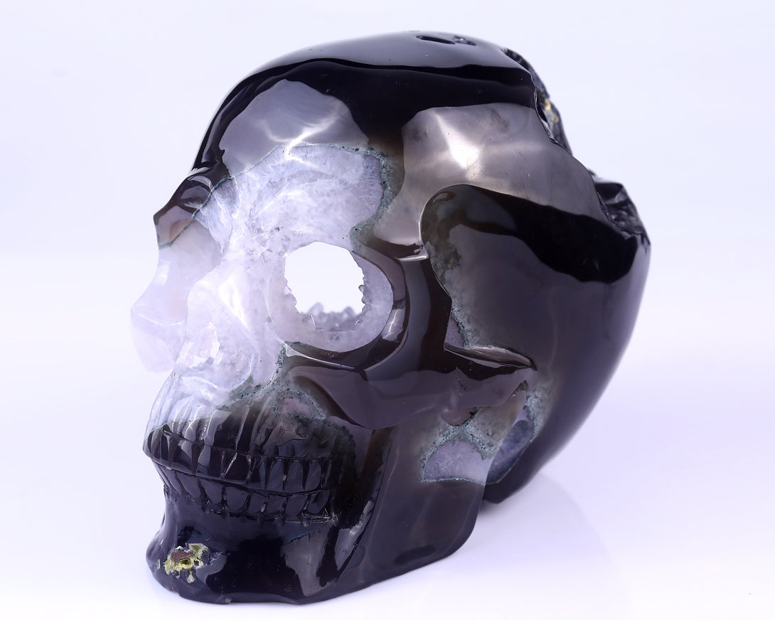 Unique 7.9" Geode Agate Hand Carved Crystal Geode Skull Sculpture crysvibe