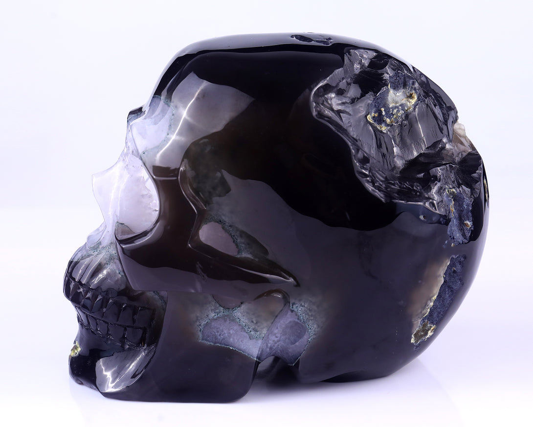 Unique 7.9" Geode Agate Hand Carved Crystal Geode Skull Sculpture crysvibe