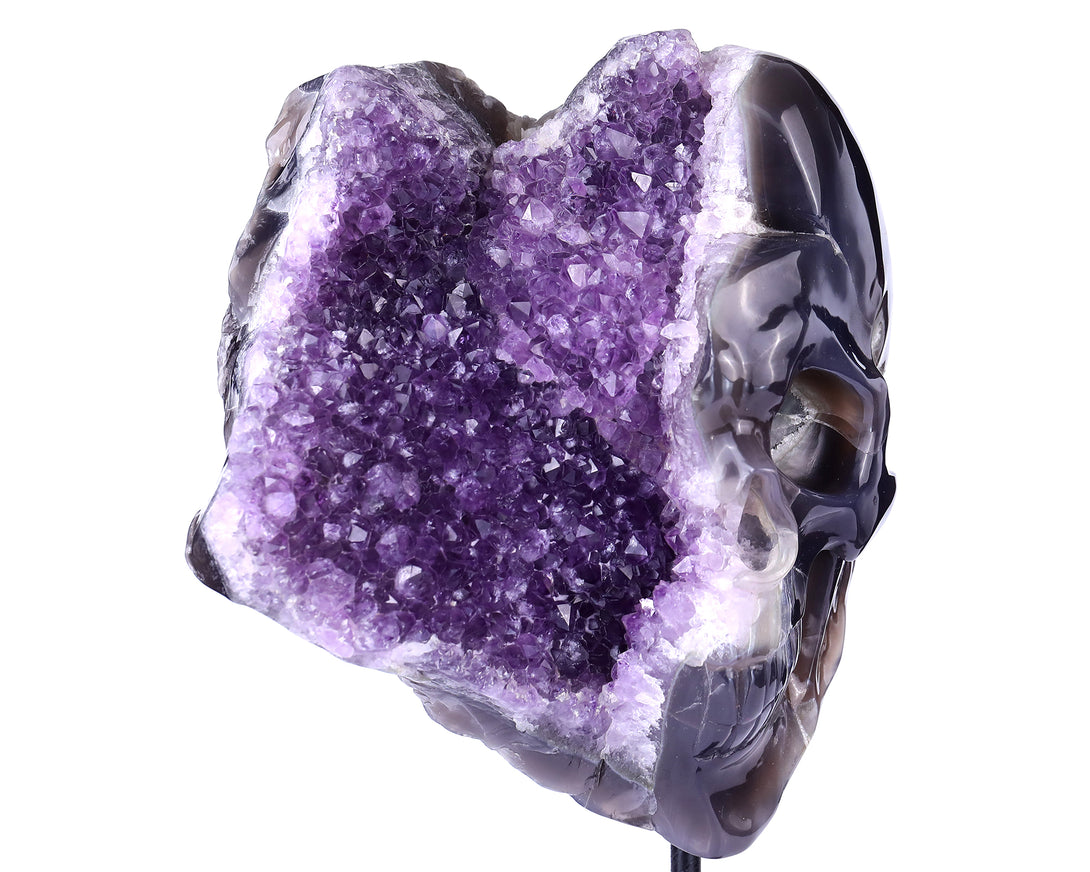 Unique 9.1" Amethyst Geode Agate Hand Carved Crystal Geode Skull Sculpture crysvibe