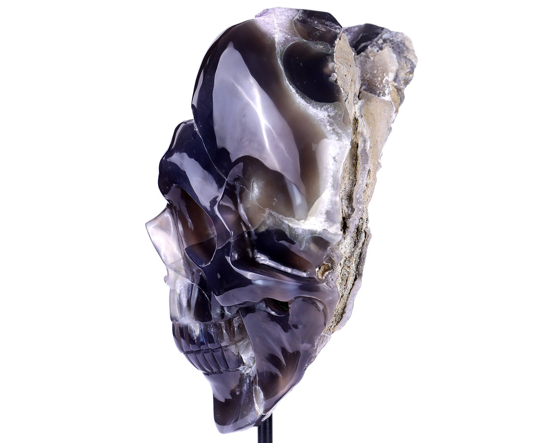 Unique 9.1" Amethyst Geode Agate Hand Carved Crystal Geode Skull Sculpture crysvibe