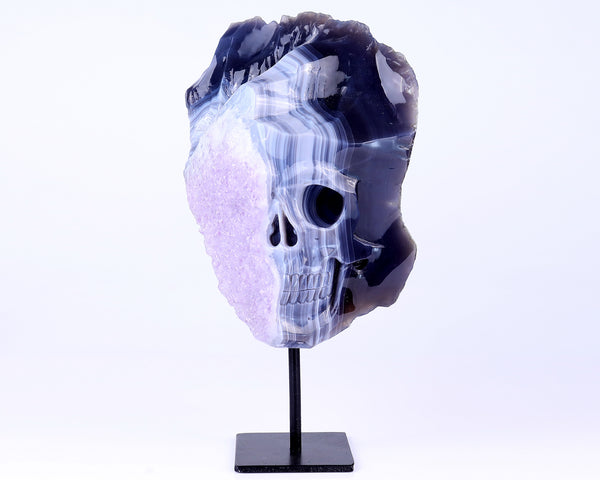 Unique 9.8" Amethyst Geode Agate Hand Carved Crystal Geode Skull Sculpture crysvibe